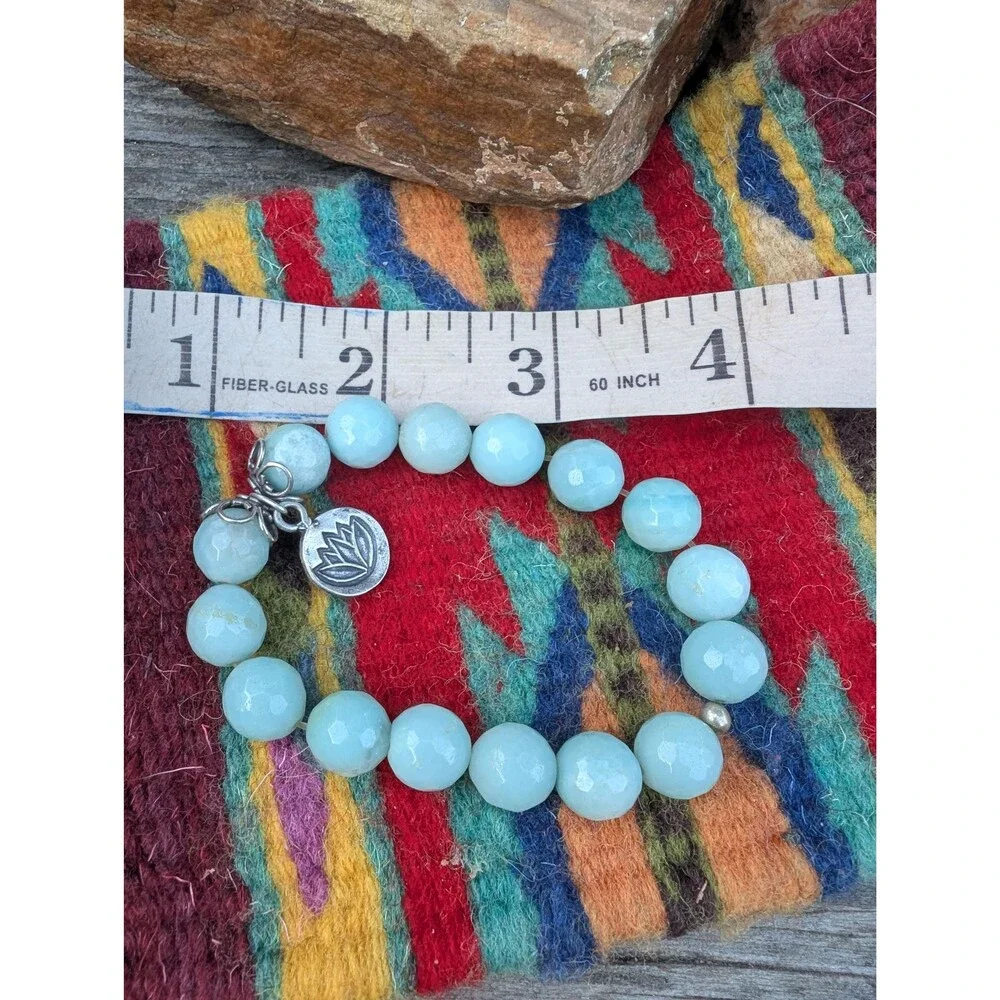 Vintage Sterling Amazonite Bead Bracelet, Lotus Zen Bracelet - Picture 7 of 10